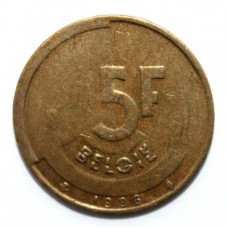 БЕЛЬГИЯ 5 франков 1986 (KM#164 «BELGIE») БОДУЭН I