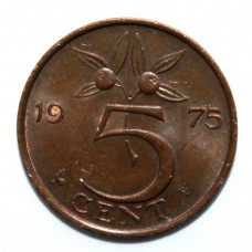 НИДЕРЛАНДЫ 5 центов 1975 ( KM# 181) ВЕТКА С АПЕЛЬСИНАМИ