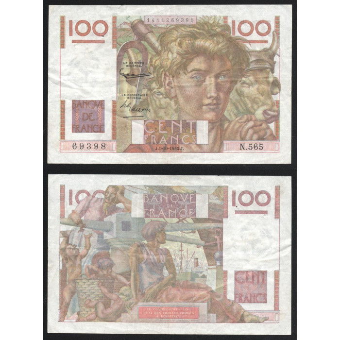 Франция 100 Франков 1953 год P# 128d.11 Серия N.565