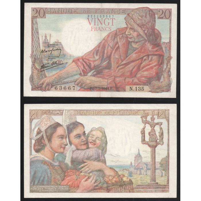 Франция 20 Франков 1944 год Р#100а
