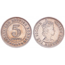Малайя и Британское Борнео 5 Центов 1957 H год KM# 1 Хитон Бирмингем Великобритания Британская Колония Елизавета II