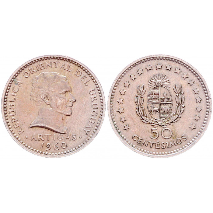 Уругвай 50 Сентесимо 1960 год KM# 41 Хосе Хервасио Артигас