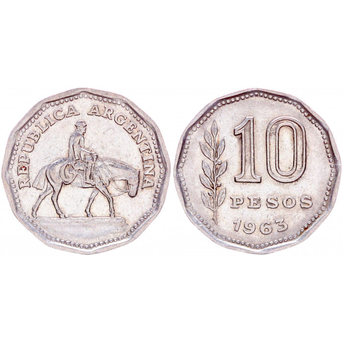 Аргентина 10 Песо 1963 год KM# 60 
