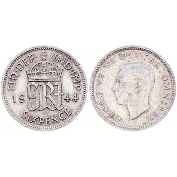 Великобритания 6 Пенсов 1944 год Серебро KM# 852 Георг VI