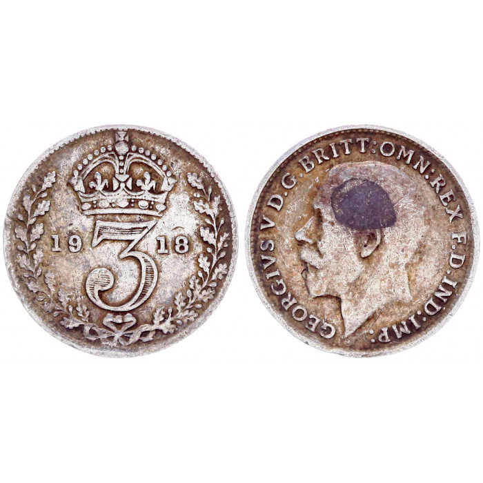 Великобритания 3 Пенса 1918 год Серебро KM# 813 Георг V