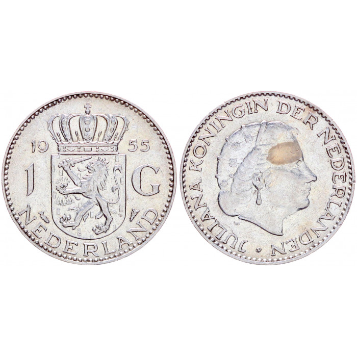 Нидерланды 1 Гульден 1955 год Серебро KM# 184 5-я Королева Юлиана