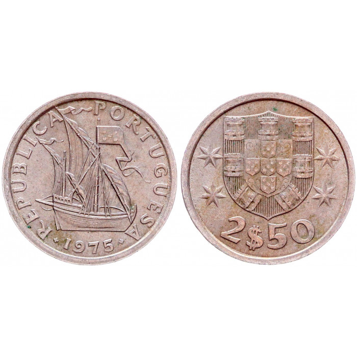 Португалия 2,5 Эскудо 1975 год KM# 590 Парусный корабль