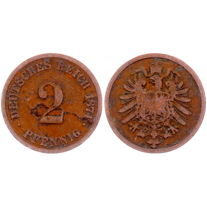 Германия 2 Пфеннига 1874 C год KM# 2 Франкфурт Германская Империя