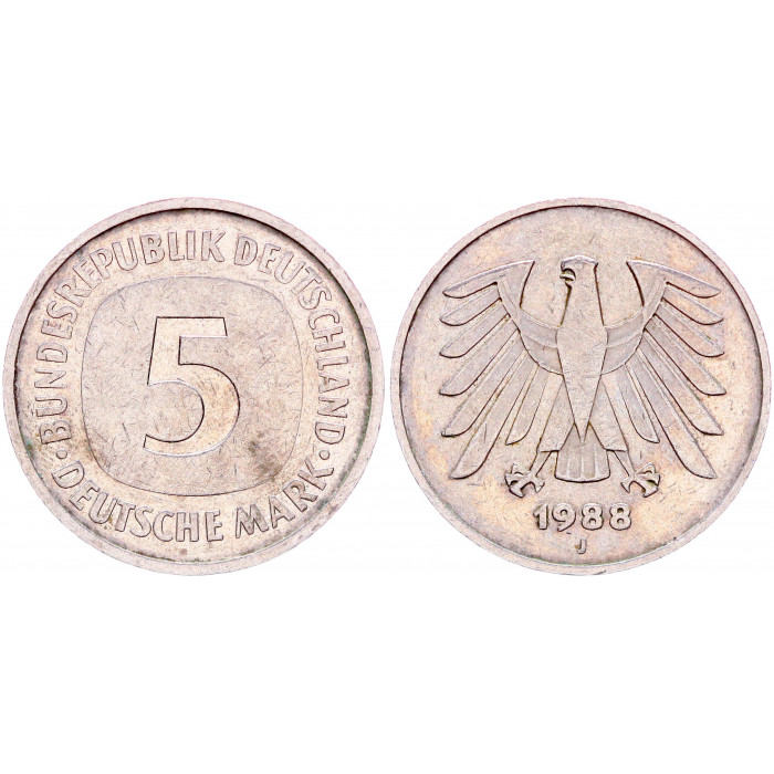Германия 5 Марок 1988 J год KM# 140.1 Гамбург ФРГ