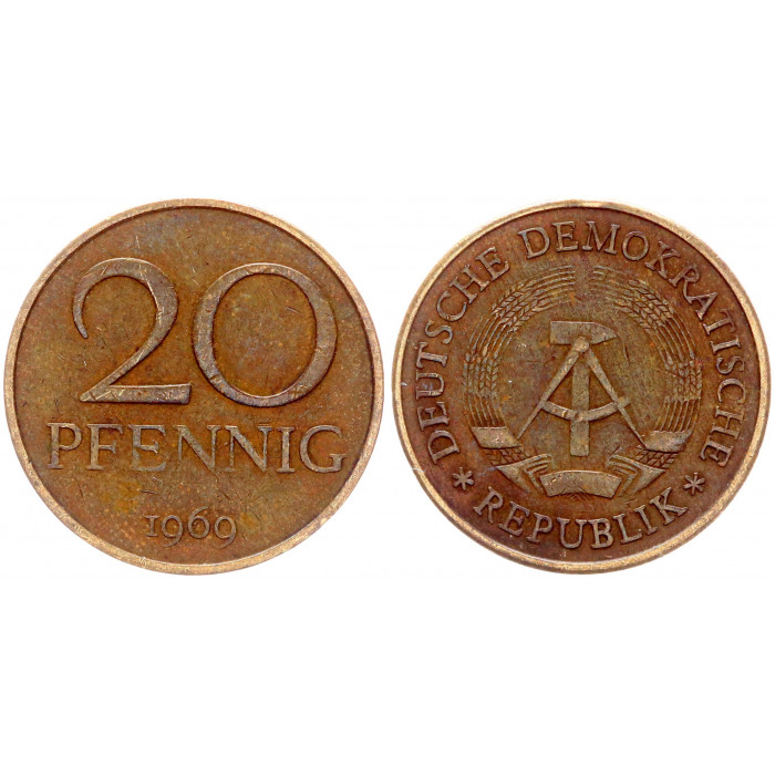 Германия 20 Пфеннигов 1969 год KM# 11 ГДР