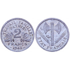 Франция 2 Франка 1943 год KM# 904.1 Двойной топор Франциск
