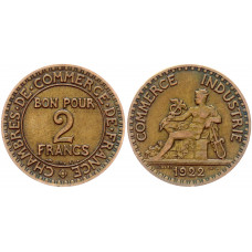 Франция 2 Франка 1922 год KM# 877 Гермес