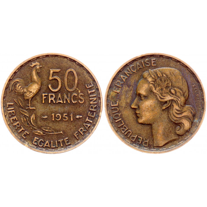 Франция 50 Франков 1951 год KM# 918.1 Марианна