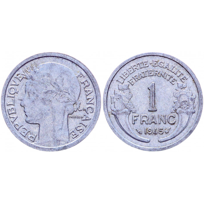 Франция 1 Франк 1945 год KM# 885a.1 Рог изобилия Марианна