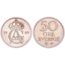 Швеция 50 Эре 1969 год KM# 837 63-ий Король Густав VI