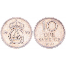 Швеция 10 Эре 1972 год KM# 835 63-ий Король Густав VI