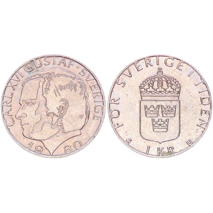 Швеция 1 Крона 1980 год KM# 852 64-ый Король Карл XVI Густав