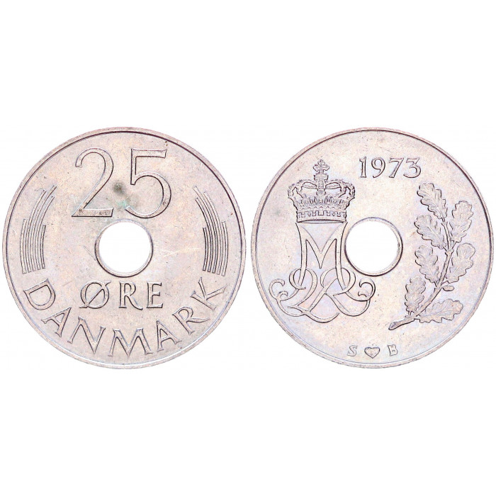 Дания 25 Эре 1973 год KM# 861.1 53-я Королева Маргрете II