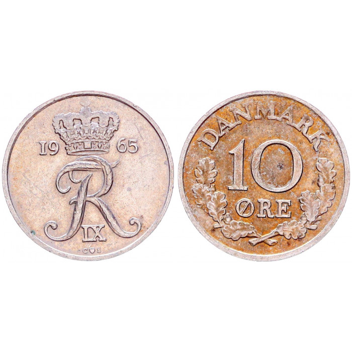 Дания 10 Эре 1965 год KM# 849.1 52-ой Король Фредерик IX