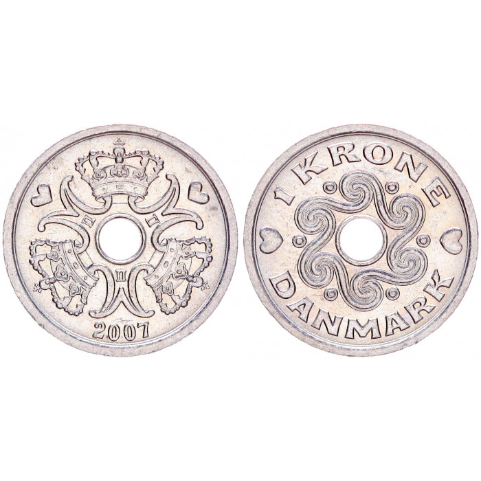 Дания 1 Крона 2007 год KM# 873.2 53-я Королева Маргрете II