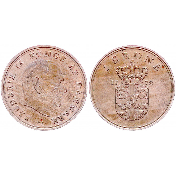 Дания 1 Крона 1972 год KM# 851.2 52-ой Король Фредерик IX