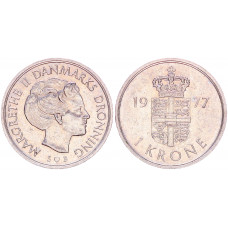 Дания 1 Крона 1977 год KM# 862.1 53-я Королева Маргрете II