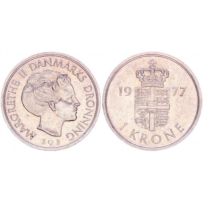 Дания 1 Крона 1977 год KM# 862.1 53-я Королева Маргрете II