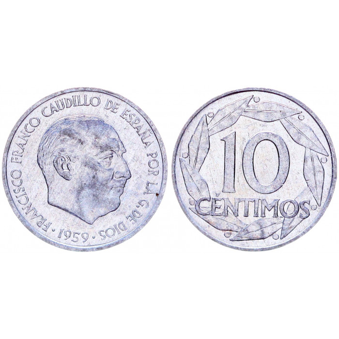 Испания 10 Сентимо 1959 год KM# 790 Франсиско Франко