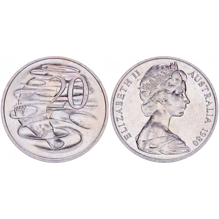Австралия 20 Центов 1980 год UNC КМ# 66 Утконос Елизавета II