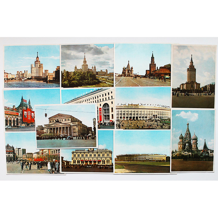 СССР комплект из 12 открыток «МОСКВА». Нарядный город. Первомайские праздники. Стадион. Чистые. Посткроссинг