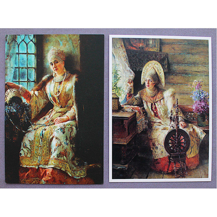 «КОНСТАНТИН МАКОВСКИЙ». Боярышня у окна. Комплект из 2 почтовых открыток. Новые. Посткроссинг