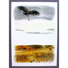 Почтовая открытка "Весна. Журавль над болотом" (Художник Г. Никольский) Новая