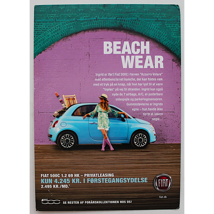 ДАНИЯ рекламная открытка "FIAT 500 C" (2013 год) Чистая
