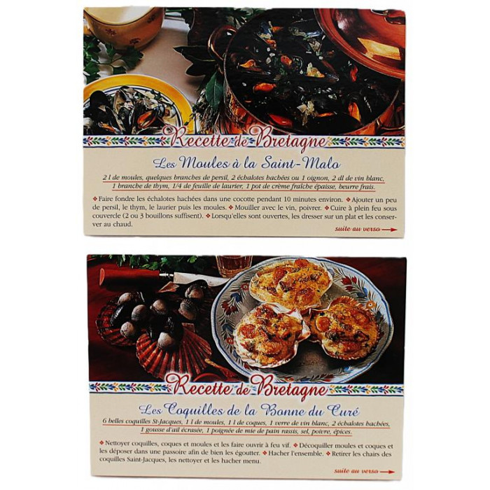 ФРАНЦИЯ пара открыток «БРЕТТАНСКИЙ РЕЦЕПТ». Ракушки кюри. Мидии в стиле Сен-Мало. Новые