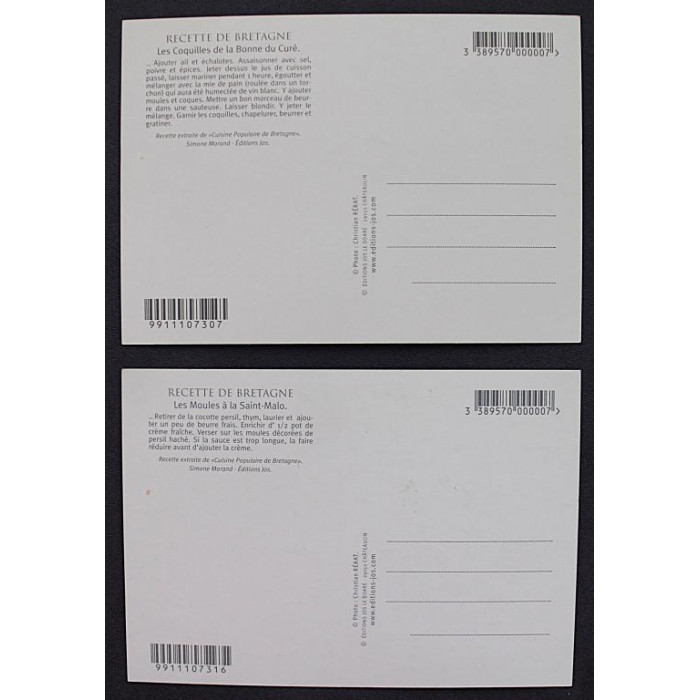 ФРАНЦИЯ пара открыток «БРЕТТАНСКИЙ РЕЦЕПТ». Ракушки кюри. Мидии в стиле Сен-Мало. Новые