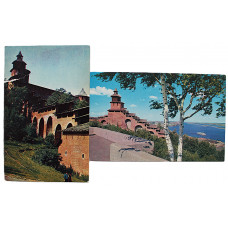 СССР пара открыток "Горький". Каменный пояс Кремля. Вид на Волгу из Кремля (1970-1972 гг)