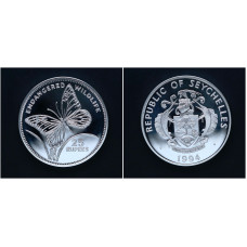 Сейшелы 25 Рупий 1994 год Серебро 925 Вымирающие виды - Данаиды Бабочка 
