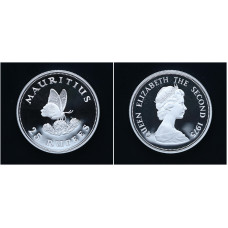 Маврикий 25 Рупий 1975 год Серебро 925 Бабочка Охрана окружающей среды Баттус филенор 