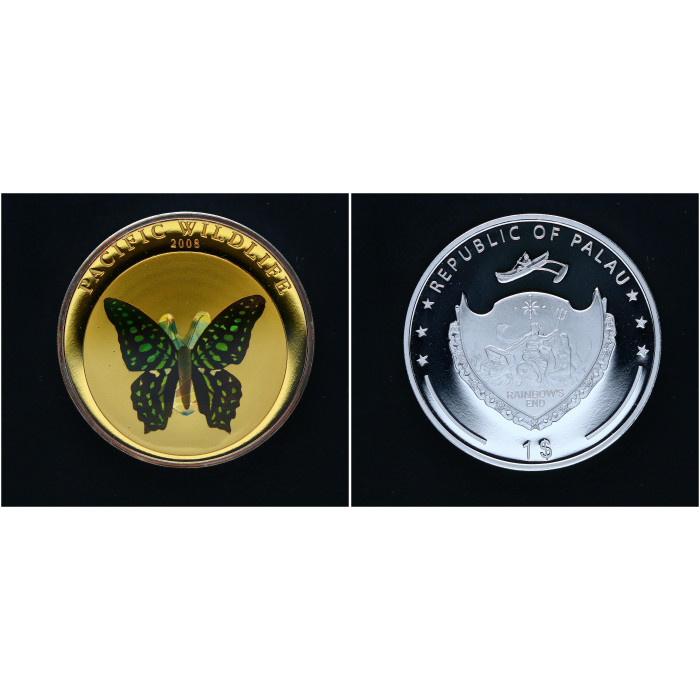 Палау 1 Доллар 2008 год Дикая природа Тихого океана - Графиум Агамемнон Бабочка 