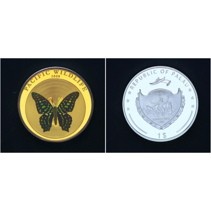 Палау 1 Доллар 2008 год Дикая природа Тихого океана - Графиум Агамемнон Бабочка 