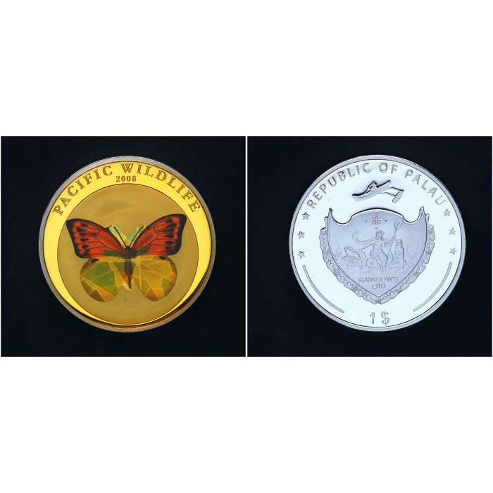 Палау 1 Доллар 2008 год Дикая природа Тихого океана - Бабочка Белянка Пруф / Proof