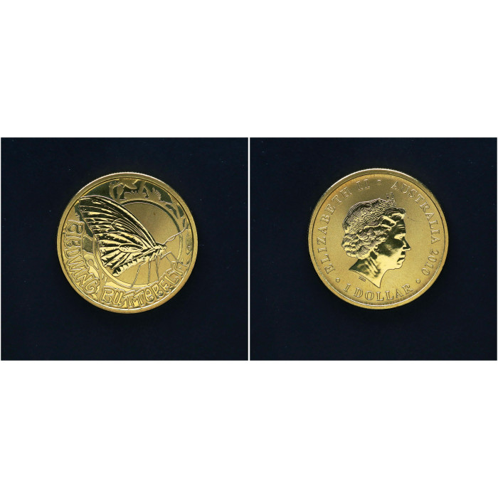 Австралия 1 Доллар 2010 год. Дворовые жуки - Бабочка Птицекрылка. Елизавета II