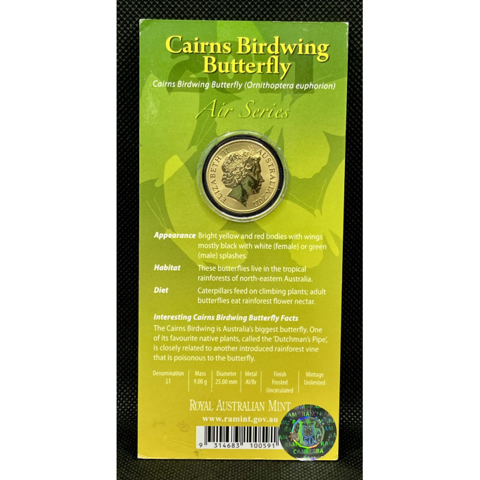 Австралия 1 Доллар 2011 год. Воздушная серия - Бабочка птицекрылка. BUNC