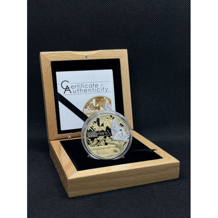 Острова Кука 5 долларов 2015 год. Ag-925 / 25 гр. Оттенки природы. Бабочка. Позолота. Пруф/Proof Тираж-2000