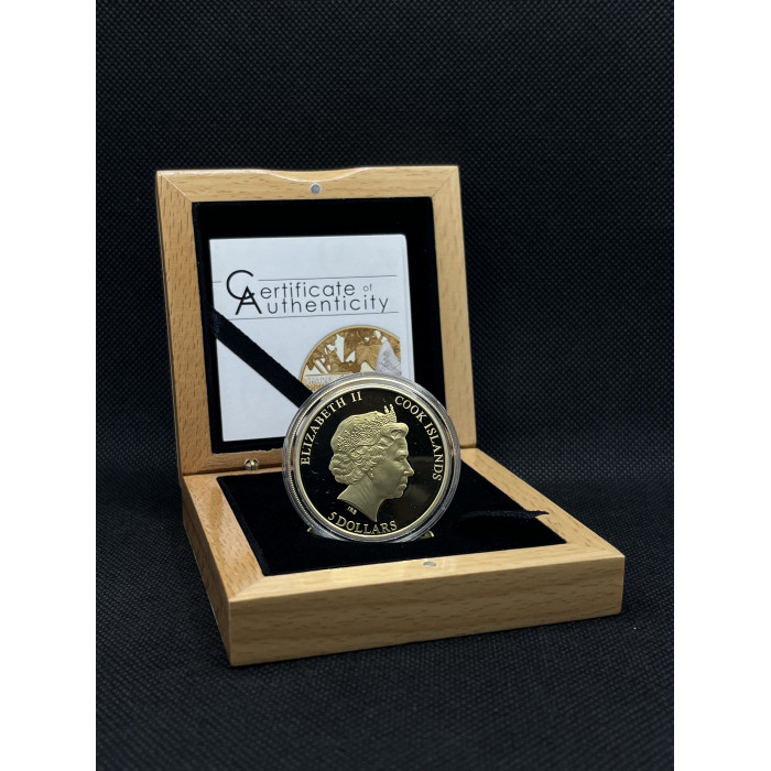 Острова Кука 5 долларов 2015 год. Ag-925 / 25 гр. Оттенки природы. Бабочка. Позолота. Пруф/Proof Тираж-2000