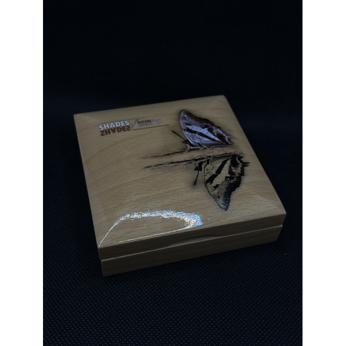 Острова Кука 5 долларов 2015 год. Ag-925 / 25 гр. Оттенки природы. Бабочка. Позолота. Пруф/Proof Тираж-2000