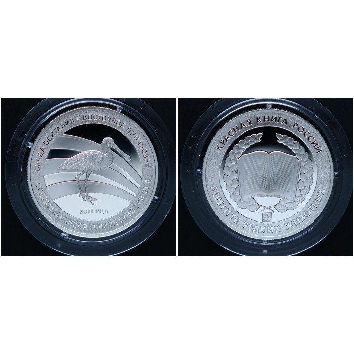Россия Медаль Колпица Красная книга СПМД Гознак / Ag-925 - 15,55 гр.