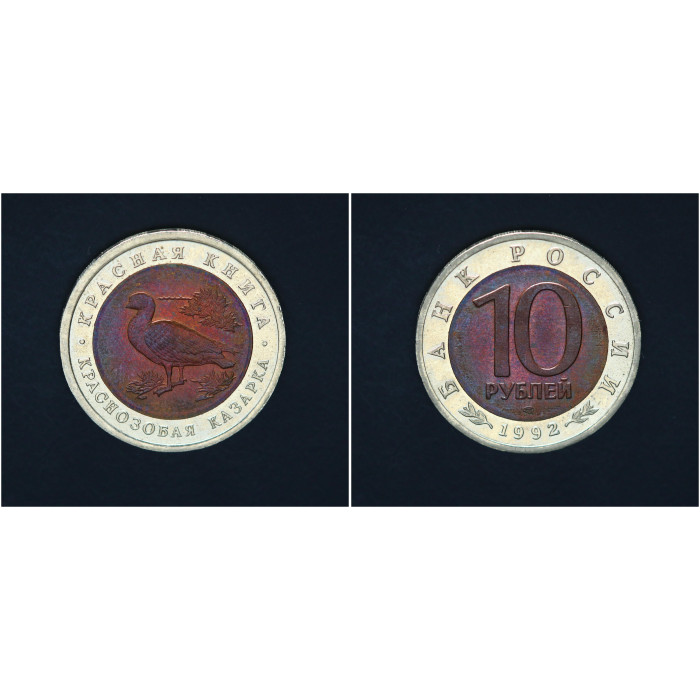 Россия 10 Рублей 1992 ЛМД год Красная книга Краснозобая казарка Биметалл 