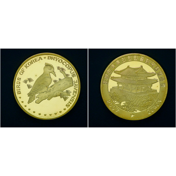 Северная Корея 20 Вон 2007 год Белобрюхая желна Птица 