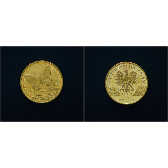 Польша 2 Злотых 2001 год Бабочка-Махаон